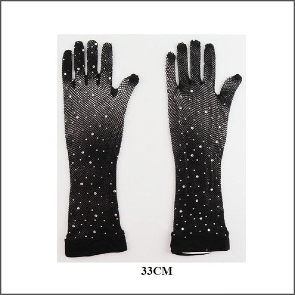 33cm BLACK GLOVES CLEAR STONES ( 02 CRY )
