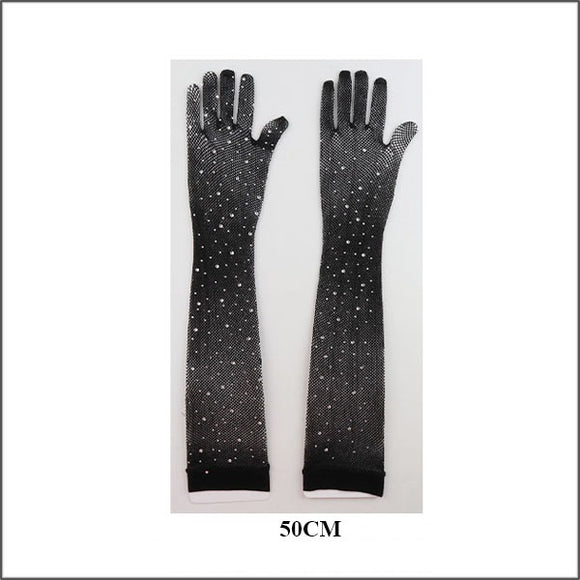 50cm BLACK GLOVES CLEAR STONES ( 03 CRY )
