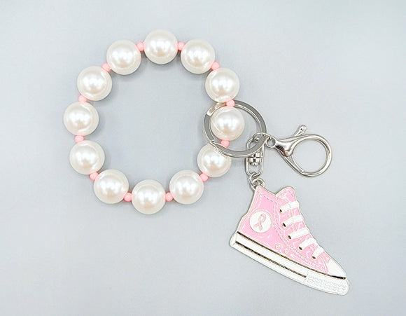 SILVER WHITE LIGHT PINK KEYCHAIN STRETCH BRACELET ( 1629 RHLPK )