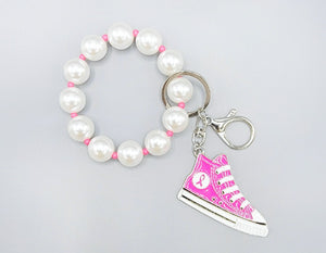 SILVER WHITE PINK KEYCHAIN STRETCH BRACELET ( 1629 RHPK )