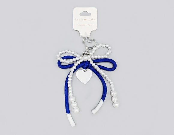 BLUE WHITE HEART CHARM KEYCHAIN BAG CHARM ( 1764 BL )