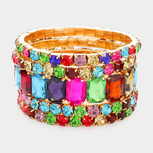 GOLD STRETCH BRACELETS MULTI COLOR STONES ( 629 GMT )