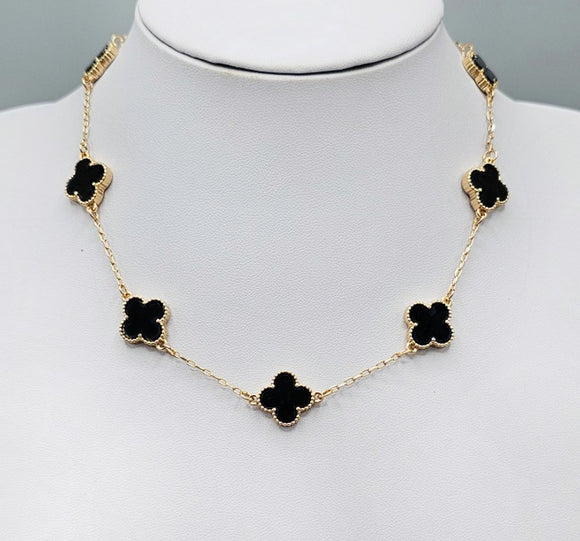 GOLD BLACK QUATREFOIL NECKLACE ( 1664 GDBK )