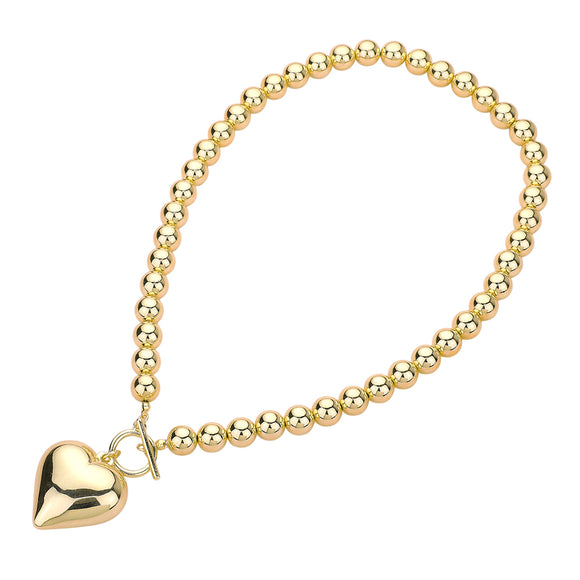 18K GOLD DIPPED PUFFY HEART NECKLACE ( 2180 GD )