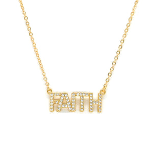 GOLD STAINLESS STEEL NECKLACE FAITH CLEAR STONES ( 3152 G )