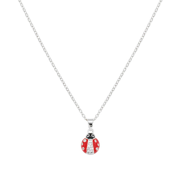 STAINLESS STEEL NECKLACE LADYBUG CLEAR STONES ( 3183 SRD )