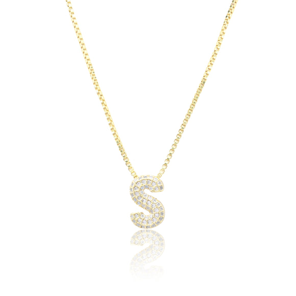 MICRO PAVE CZ INITIAL NECKLACE ( 3186 SG )