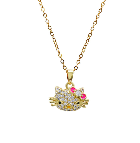 GOLD STAINLESS STEEL CAT NECKLACE ( 3478 G )