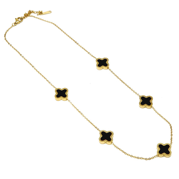 GOLD QUATREFOIL NECKLACE BLACK ( 4146 GBK )