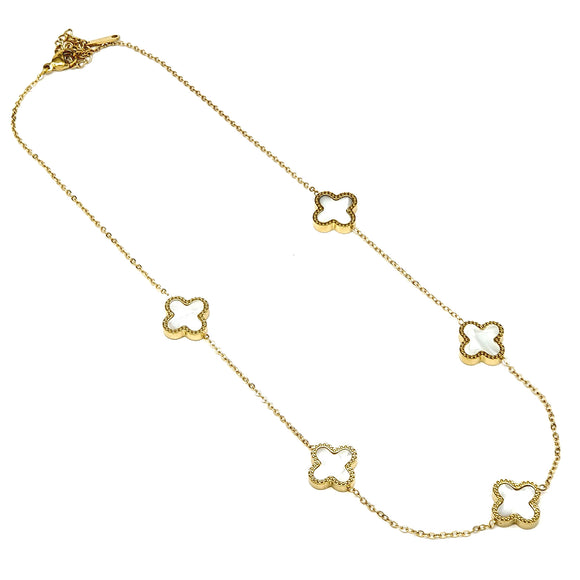 GOLD QUATREFOIL NECKLACE MOTHER OF PEARL ( 4146 GMOP )