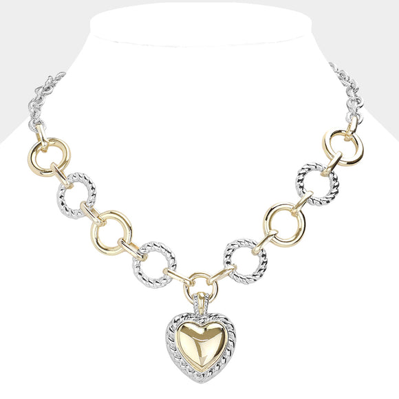 SILVER GOLD NECKLACE HEART PENDANT ( 9076 K )