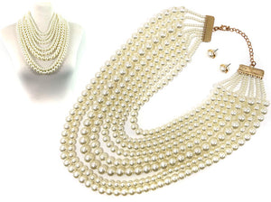 GOLD CREAM PEARL NECKLACE SET ( 7491 GDCRP )