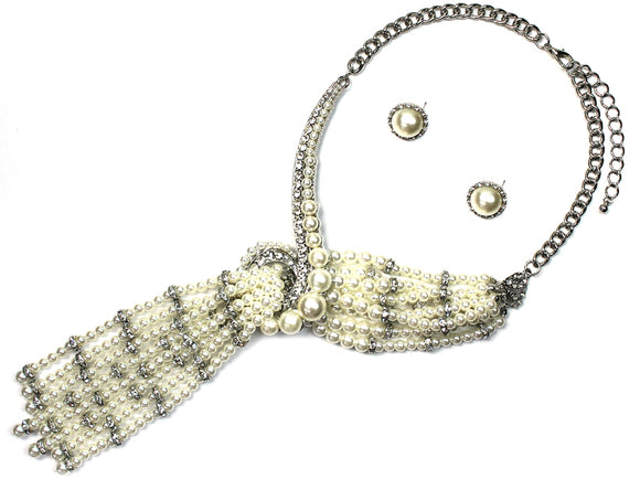 Silver White Pearl Necklace Set ( 7800 RHWHP )