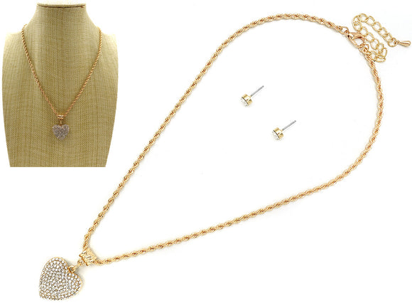 GOLD ROPE CHAIN HEART PENDANT NECKLACE SET ( 8031 GDCRY )