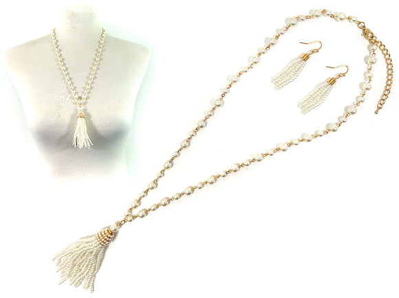 GOLD CREAM PEARL NECKLACE SET ( 8049 GDCRP )