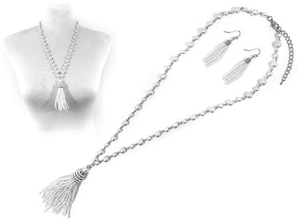 SILVER WHITE PEARL NECKLACE SET ( 8049 RHWHP )