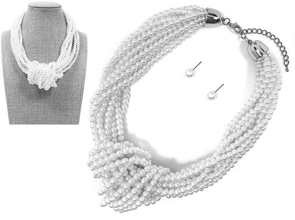 SILVER WHITE PEARL NECKLACE SET ( 8146 RHWHP )