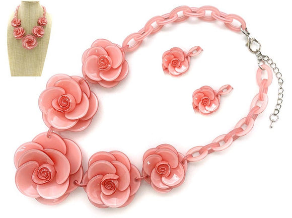 PINK FLOWER NECKLACE ( 8211 PK )