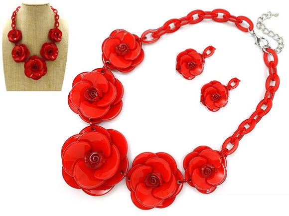 RED FLOWER NECKLACE ( 8211 RED )