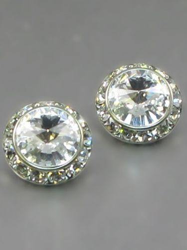 Large Clear Rondelle Crystal Stud Clip On Earrings ( 14 01 CLIP )