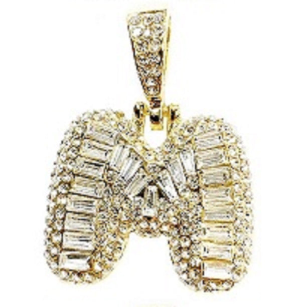 GOLD M INITIAL PENDANT CLEAR STONES ( MSQ M G )