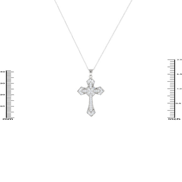 SILVER CROSS NECKLACE CLEAR CZ CUBIC ZIRCONIA STONES ( 3088 S )