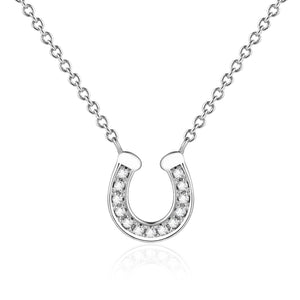 SILVER NECKLACE HORSESHOE CLEAR CZ CUBIC ZIRCONIA STONES ( 3091 S )