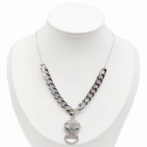 SILVER CAT NECKLACE CLEAR STONES ( 0179 RHCR )