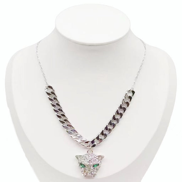 SILVER CAT NECKLACE CLEAR STONES ( 0180 RHCR )