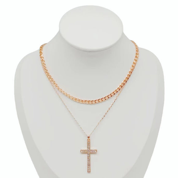 GOLD CROSS NECKLACE CLEAR STONES ( 0332 GDCR )