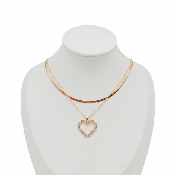 GOLD HEART NECKLACE CLEAR STONES ( 0336 GDXX )