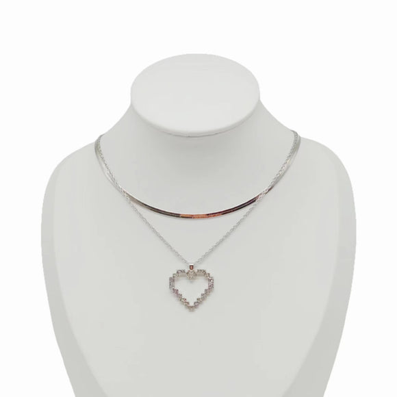 SILVER HEART NECKLACE CLEAR STONES ( 0336 RHXX )