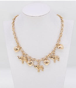 GOLD NECKLACE HEART ELEPHANT CHARMS ( 1461 GOL )