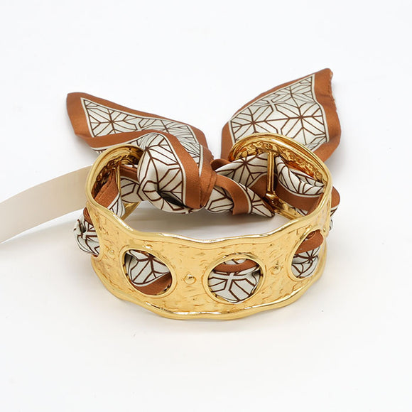GOLD BROWN WHITE STAINLESS STEEL BANGLE ( 020201 GD )