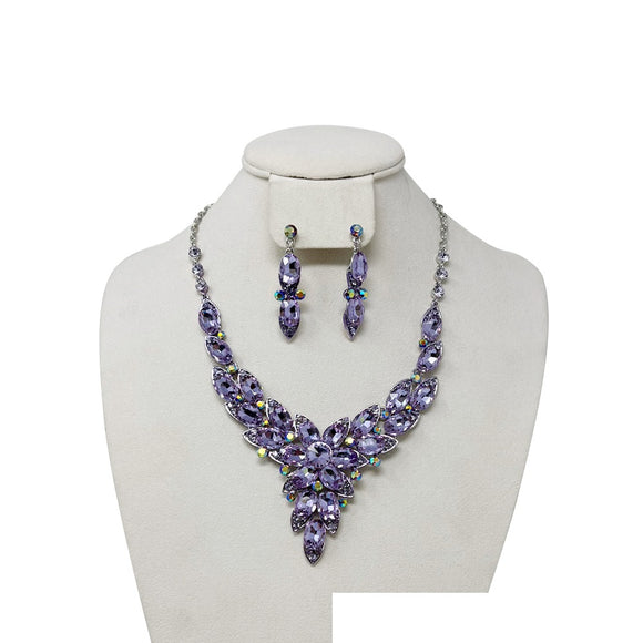 SILVER NECKLACE SET LAVENDER STONES ( 10983 RLV )