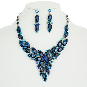 SILVER NECKLACE SET NAVY BLUE STONES ( 10983 RNV )