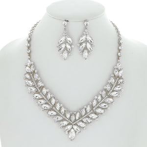 SILVER NECKLACE SET CLEAR STONES ( 11981 RCL )