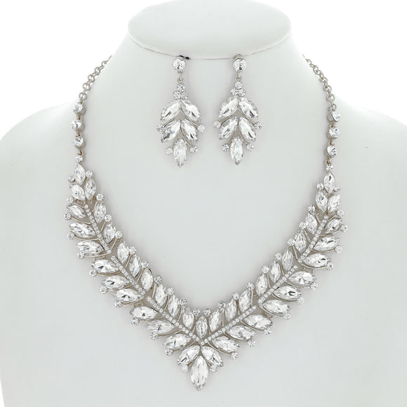 SILVER NECKLACE SET CLEAR STONES ( 11981 RCL )