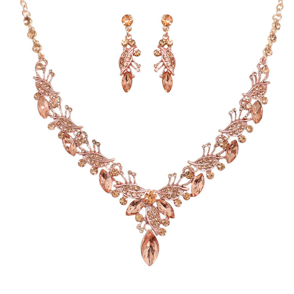 ROSE GOLD PEACH STONE NECKLACE SET ( 12322 RGPH )