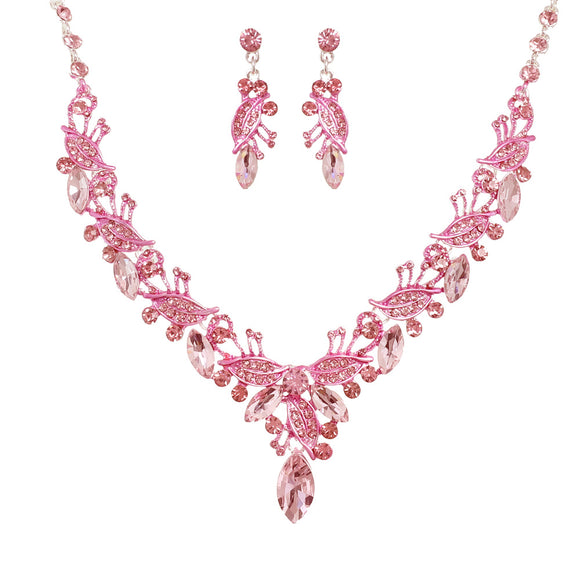 SILVER PINK STONE NECKLACE SET ( 12322 SPK )