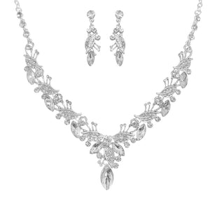 SILVER CLEAR STONE NECKLACE SET ( 12322 S )