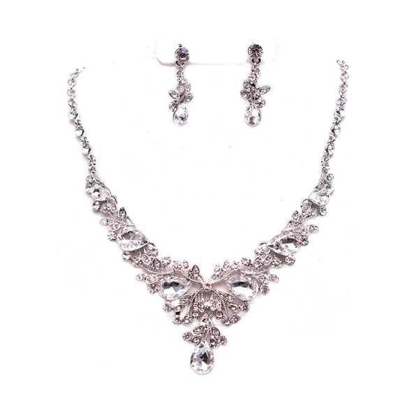 SILVER CLEAR NECKLACE SET ( 12330 RCL )