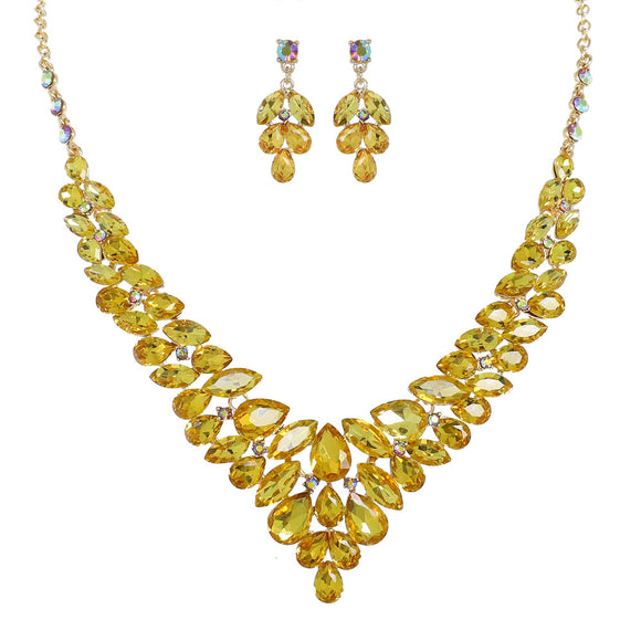 GOLD NECKLACE SET YELLOW STONES ( 12332 GYE )