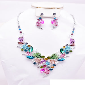 SILVER MULTI COLOR NECKLACE SET LEAF DESIGN EVENING ( 12334 RMU )