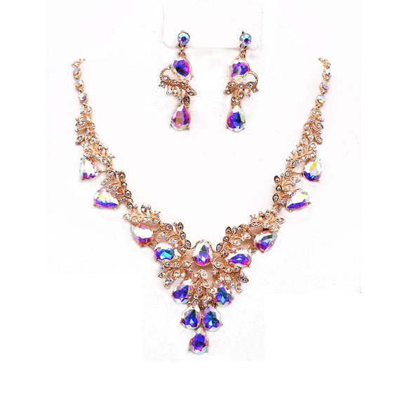 GOLD AB METAL EVENING NECKLACE SET ( 12336 GAB )