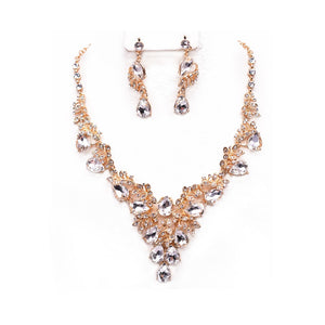 GOLD CLEAR METAL EVENING NECKLACE SET ( 12336 GCL )