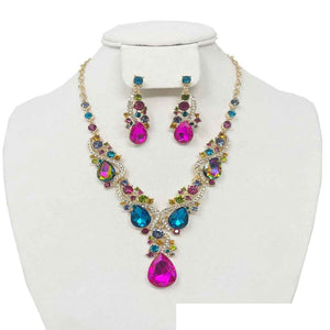 GOLD NECKLACE SET MULTI COLOR STONES ( 12339 GMU )