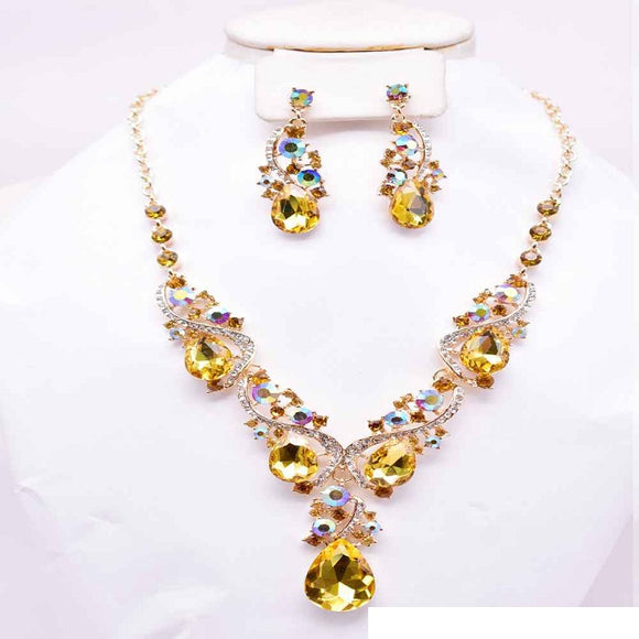 GOLD NECKLACE SET YELLOW STONES ( 12339 GYE )