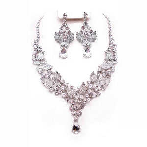 SILVER CLEAR FLORAL NECKLACE SET ( 12340 RCL )