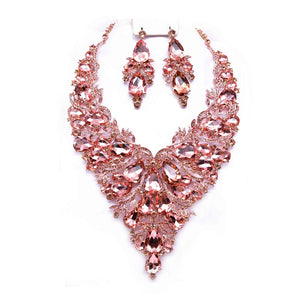 GOLD PEACH RHINESTONE NECKLACE SET ( 12696 GPH )